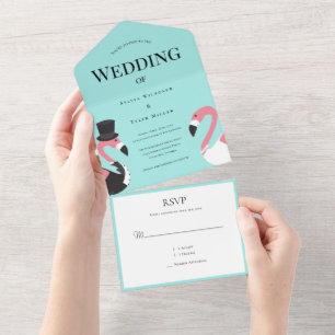 Flamingo Wedding All In One Invitation