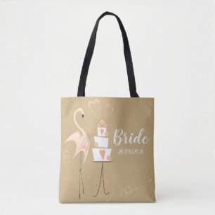 Flamingo Wedding Bride Date peach back Tote Bag