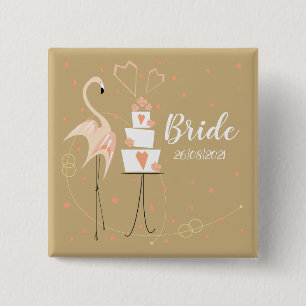 Flamingo Wedding Bride Date square 15 Cm Square Badge