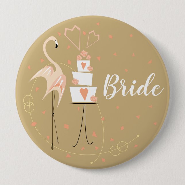 Flamingo Wedding Bride round button (Front)