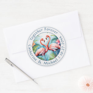 Flamingo Wedding Classic Round Sticker