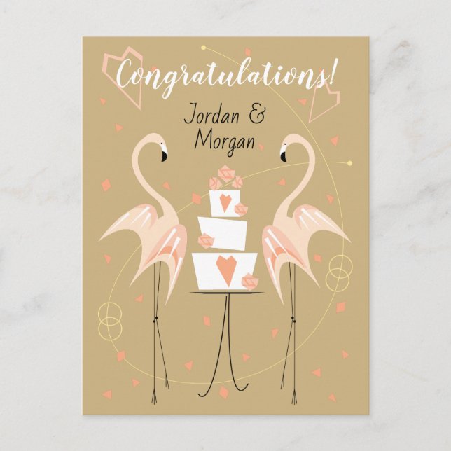 Flamingo Wedding Congratulations Names peach Postcard (Front)