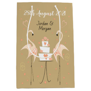 Flamingo Wedding Date Names Medium Medium Gift Bag