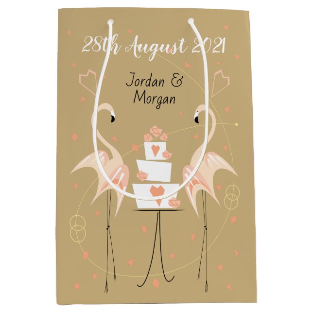 Flamingo Wedding Date Names Medium Medium Gift Bag (Front)