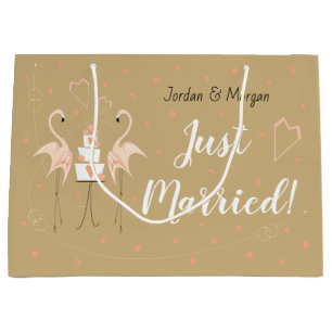 Flamingo Wedding Just Married! Names Large Gift Bag