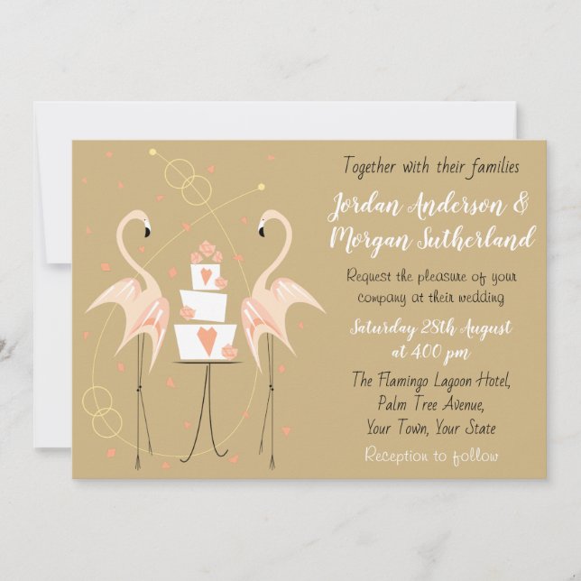 Flamingo Wedding lansdcape invitation (Front)