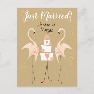 Flamingo Wedding Married Names peach portrait Postcard