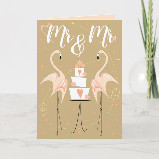 Flamingo Wedding Mr & Mr Text peach inside Card (Front)
