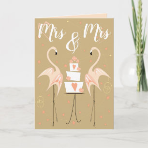 Flamingo Wedding Mrs & Mrs Text peach inside Card