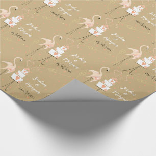 Flamingo Wedding Names Date wrapping paper