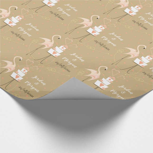 Flamingo Wedding Names Date wrapping paper (Corner)