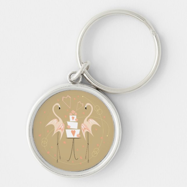 Flamingo Wedding premium keychain round (Front)