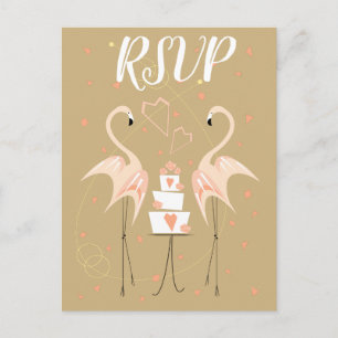 Flamingo Wedding RSVP front back postcard portrait