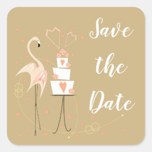 Flamingo Wedding Save the Date side text square Sq Sticker