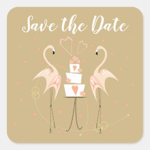 Flamingo Wedding Save the Date square  Square Stic Sticker
