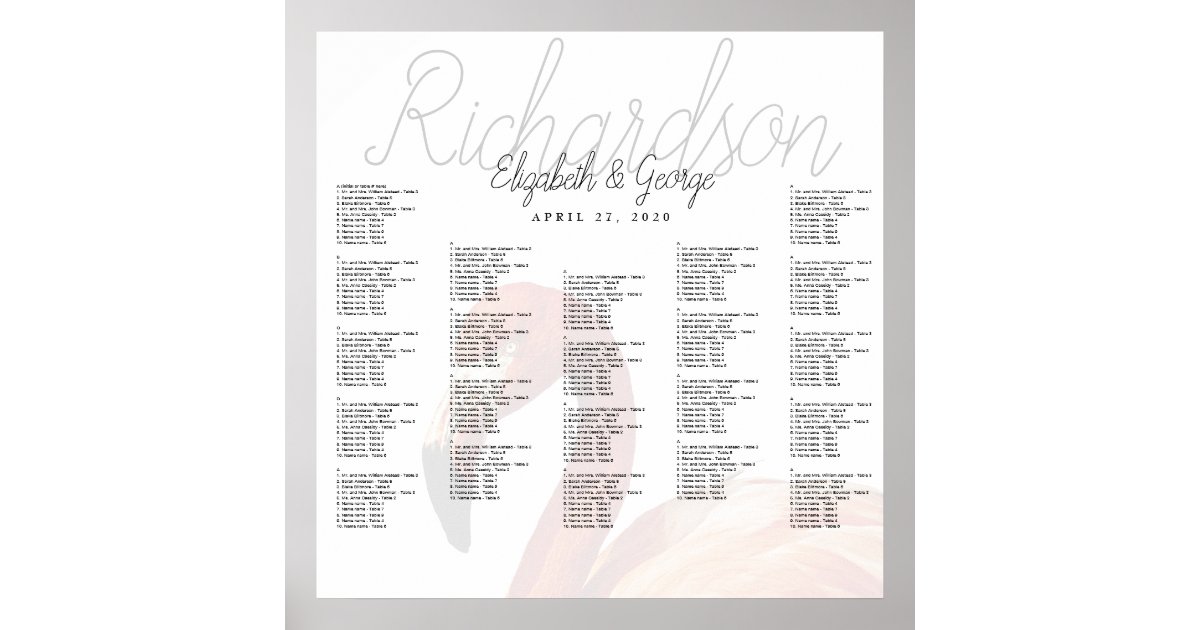 Flamingo Wedding Seating Chart Poster Zazzle