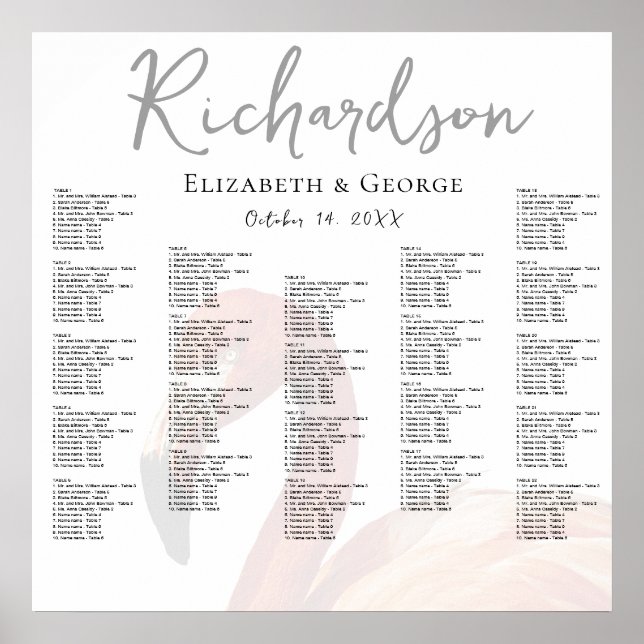 Flamingo Wedding Seating Chart Poster (Front)