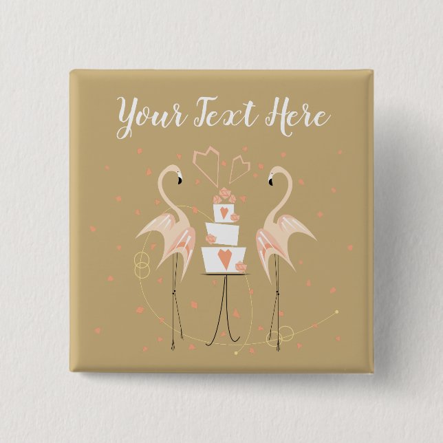 Flamingo Wedding Text square Button (Front)