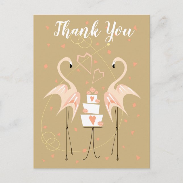 Flamingo Wedding Thank You peach portrait Postcard (Front)