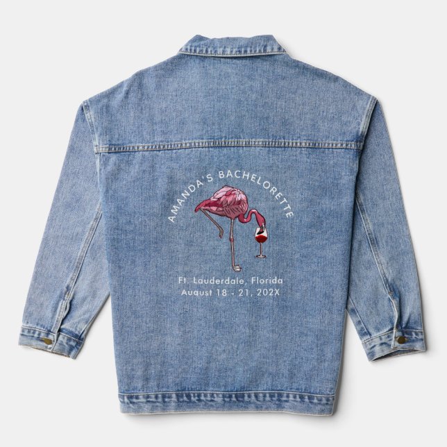 Flamingo Wine Drinker Custom Bachelorette Party Denim Jacket (Back)