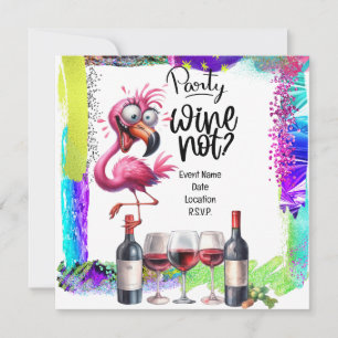 Flamingo Wine lover Birthday Party Invitation
