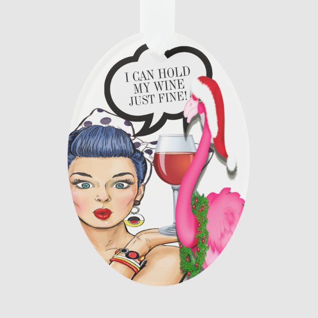 Flamingo Wine Pop Art Ornament (Front)