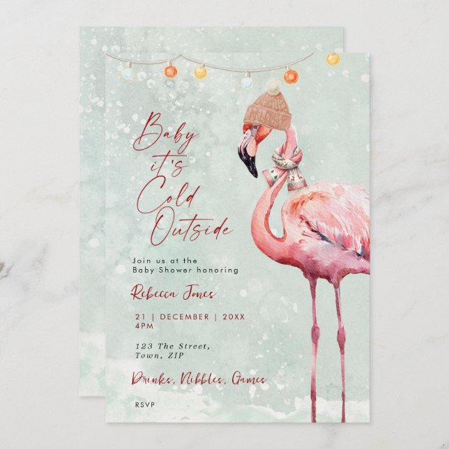 flamingo winter baby shower invitation (Front/Back)