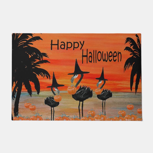 Flamingo witch Halloween doormat. Doormat (Front)