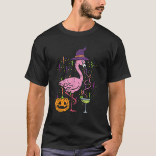 Flamingo Witch Happy Halloween Funny Costume Bird T-Shirt
