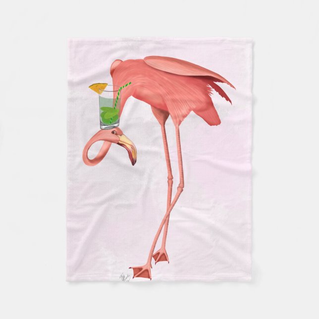 Flamingo with a Cocktail Fleece Blanket (Front)