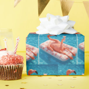 Flamingo With a Cocktail in a Swimming Pool Wrapping Paper