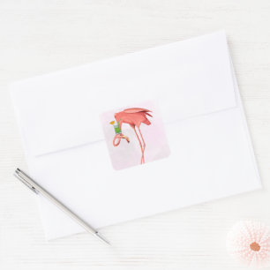 Flamingo with a Cocktail Square Sticker
