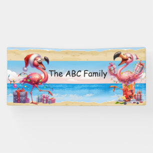 Flamingo with Christmas Tree for Christmas in July Banner