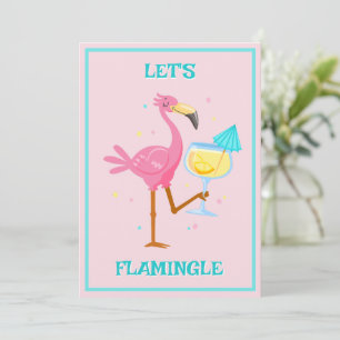 Flamingo with Cocktail Birthday Invitation