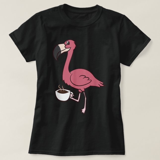 Flamingo With Coffee Funny Coffee Drinking Flaming T-Shirt (Design Front)