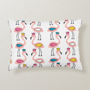 Flamingo with crown seamless pattern. decorative cushion