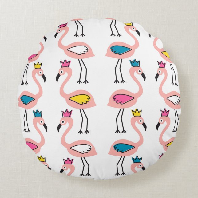 Flamingo with crown seamless pattern. round cushion (Front)