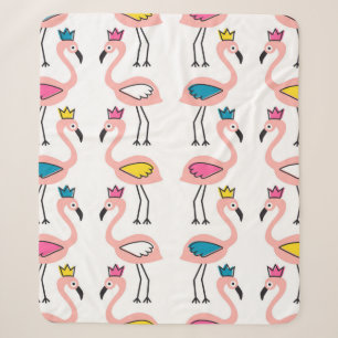 Flamingo with crown seamless pattern. sherpa blanket
