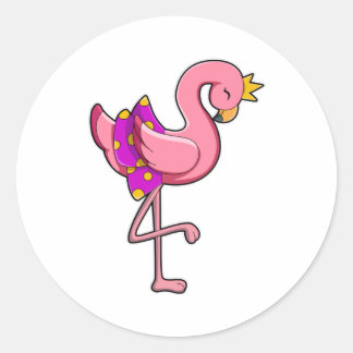 Flamingo with Crown & Skirt Classic Round Sticker