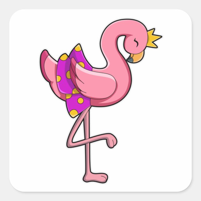 Flamingo with Crown & Skirt Square Sticker (Front)