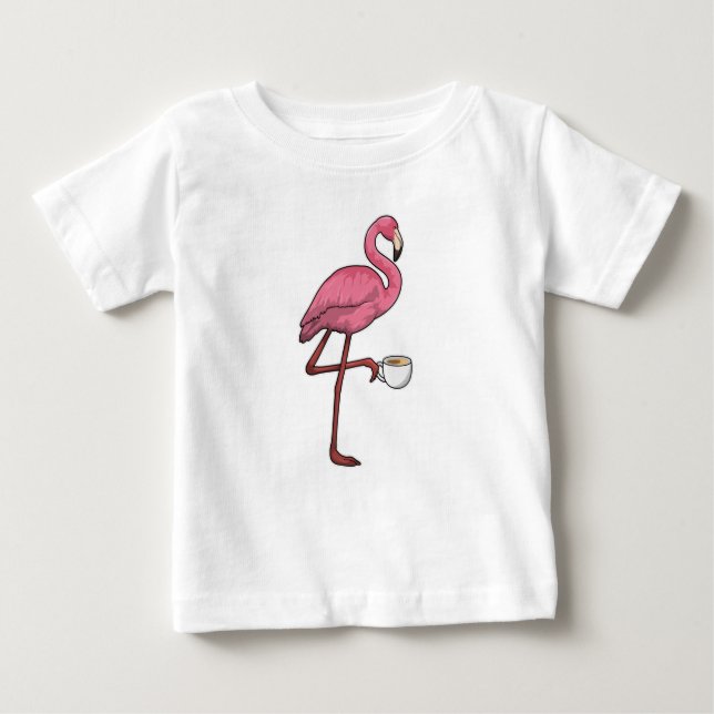 Flamingo with Cup of Coffee Baby T-Shirt (Front)
