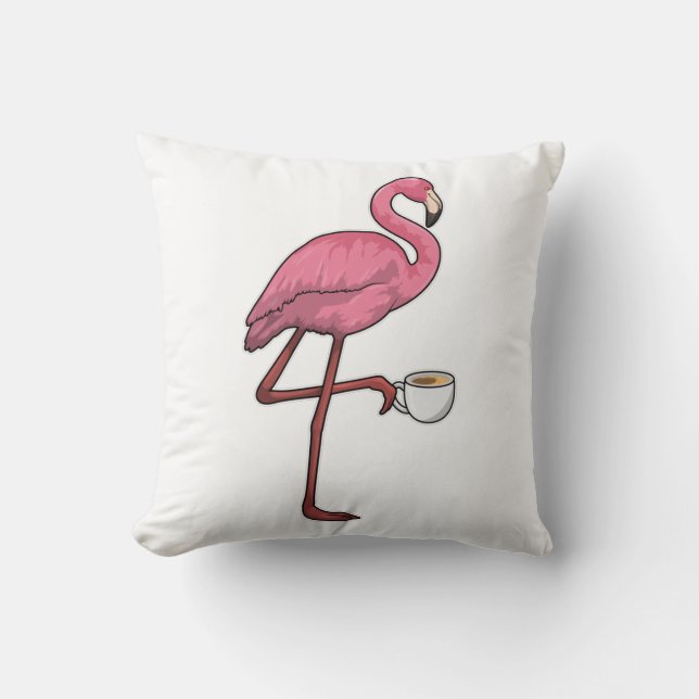 Flamingo with Cup of Coffee Cushion (Front)