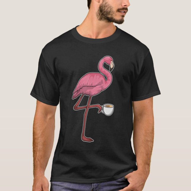 Flamingo with Cup of Coffee T-Shirt (Front)