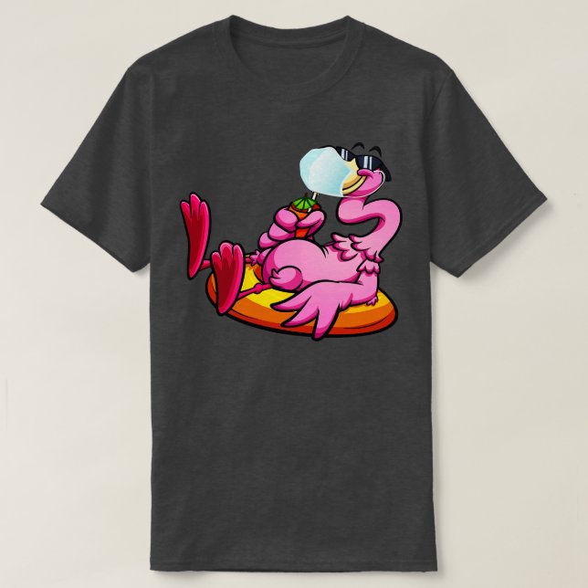 Flamingo with Face Mask Bird Relaxing Quarantine T-Shirt (Design Front)