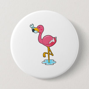 Flamingo with Fish 7.5 Cm Round Badge