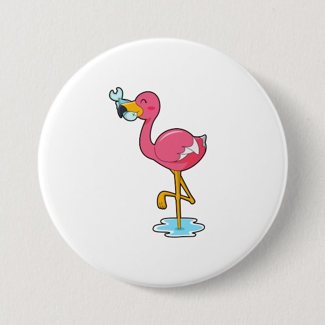 Flamingo with Fish 7.5 Cm Round Badge (Front)