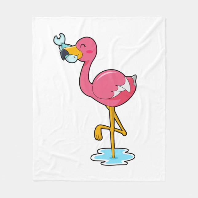 Flamingo with Fish Fleece Blanket (Front)