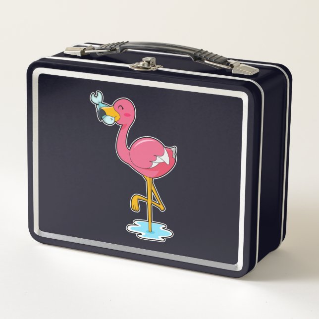 Flamingo with Fish Metal Lunch Box (Front)