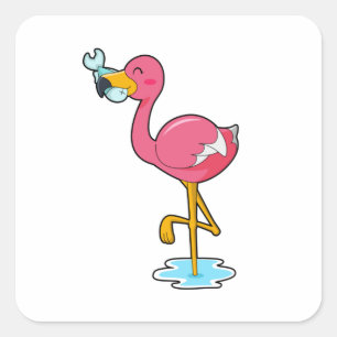 Flamingo with Fish Square Sticker