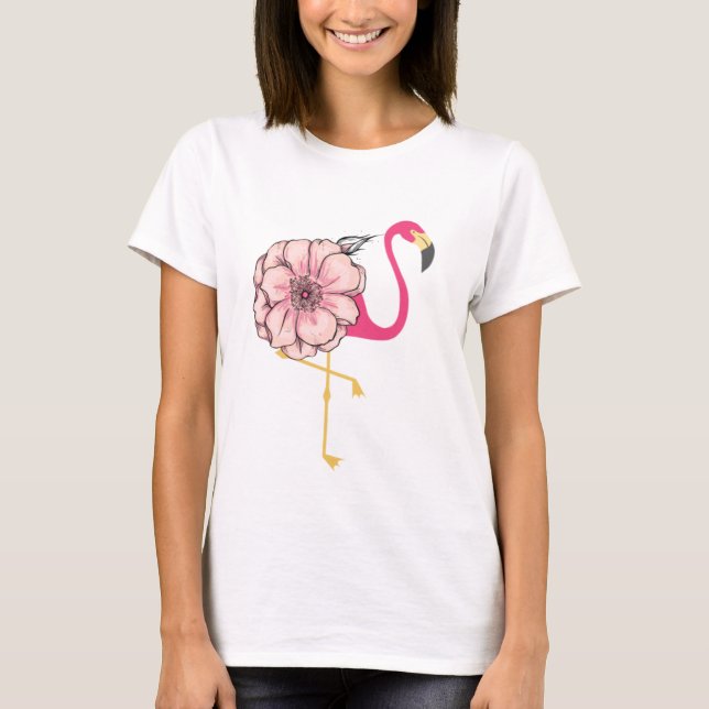 Flamingo with flower design T-Shirt (Front)